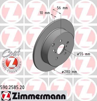 ZIMMERMANN Диск торм.зад.Toyota Avensis (T25) 03> заказ не менее 2 единиц (590.2585.20)