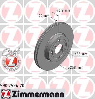 ZIMMERMANN Диск торм.пер. Toyota Yaris 06> заказ не менее 2 единиц (590.2594.20)