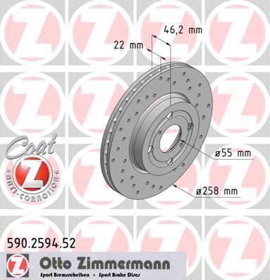 Zimmermann 590.2594.52 тормозной диск на TOYOTA YARIS (NHP13_, NSP13_, NCP13_, KSP13_, NLP13_)