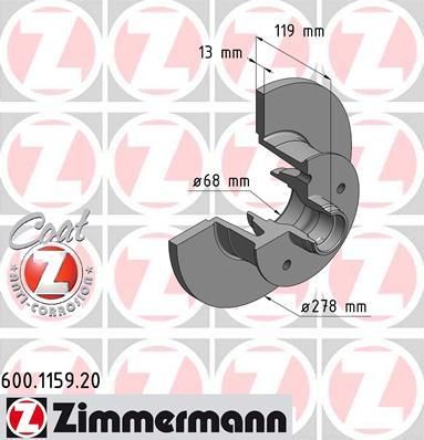 Zimmermann 600.1159.20 тормозной диск на VW TRANSPORTER III c бортовой платформой/ходовая часть