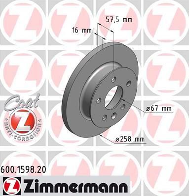 Zimmermann 600.1598.20 тормозной диск на VW TRANSPORTER III автобус