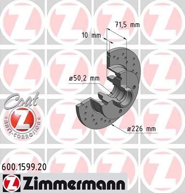 Zimmermann 600.1599.52 тормозной диск на VW PASSAT Variant (3A5, 35I)