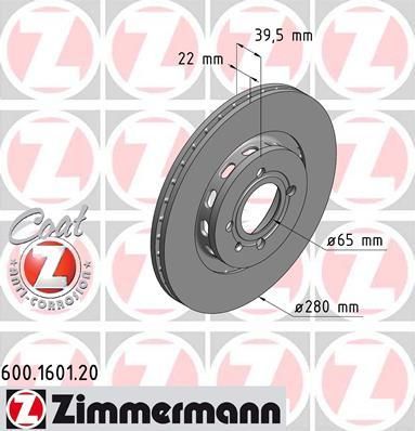 Zimmermann 600.1601.20 тормозной диск на VW PASSAT Variant (3A5, 35I)