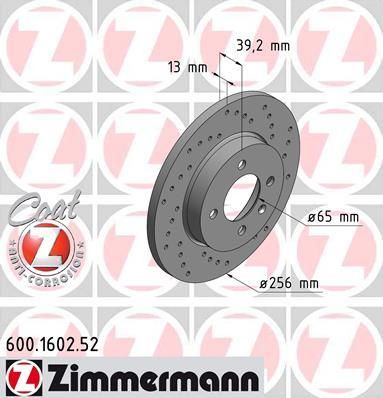 Zimmermann 600.1602.52 тормозной диск на VW PASSAT Variant (3A5, 35I)