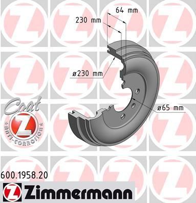 Zimmermann 600.1958.20 тормозной барабан на VW GOLF III (1H1)