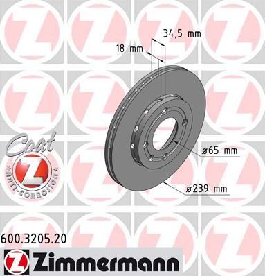 Zimmermann 600.3205.20 тормозной диск на VW LUPO (6X1, 6E1)