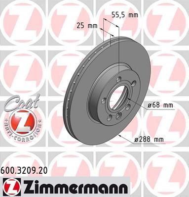 ZIMMERMANN ДИСК ТОРМ VW SHARAN/FORD GALAXY/F/288*25 95/96->> (600320920)