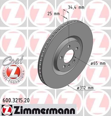 Zimmermann 600.3215.20 тормозной диск на AUDI A1 Sportback (8XA, 8XF, 8XK)