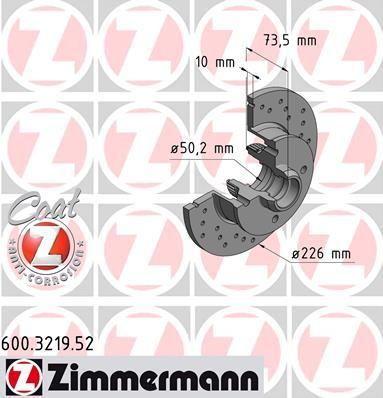 Zimmermann 600.3219.52 тормозной диск на VW PASSAT Variant (3A5, 35I)