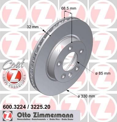 ZIMMERMANN Торм.диск пер.вент.[330x32] R 5 отв.Coat Z (600.3225.20)