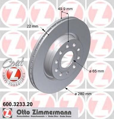 ZIMMERMANN ДИСК ТОРМ VW GOLF V 1.4 16V ПЕР (600323320)