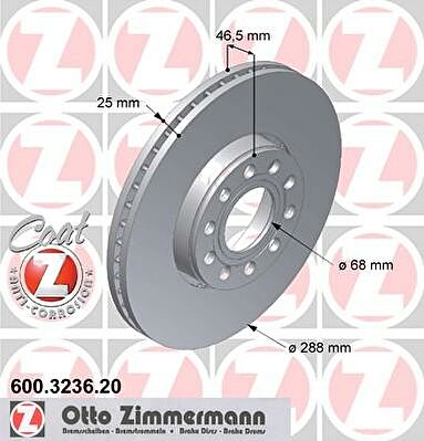 Zimmermann 600.3236.20 тормозной диск на VW PASSAT Variant (3B6)