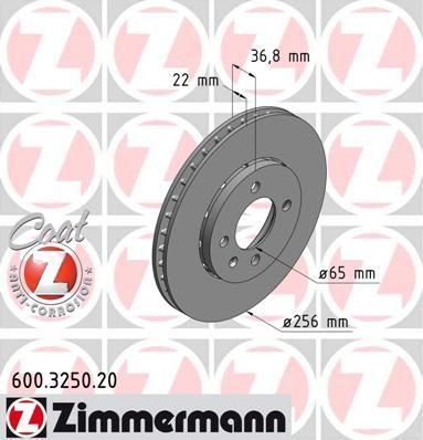 Zimmermann 600.3250.20 тормозной диск на VW UP