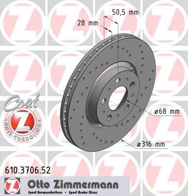 Zimmermann 610.3706.52 тормозной диск на VOLVO XC90 I