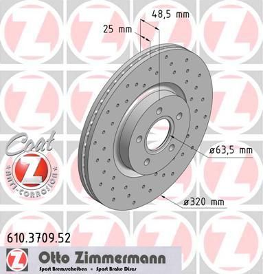 Zimmermann 610.3709.52 тормозной диск на VOLVO V50 (MW)