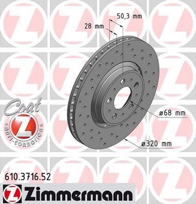 Zimmermann 610.3716.52 тормозной диск на VOLVO S80 I (TS, XY)