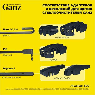 Ganz ECO GIS01009 каркасная щётка стеклоочистителя 600 мм (24″), 4 адаптера