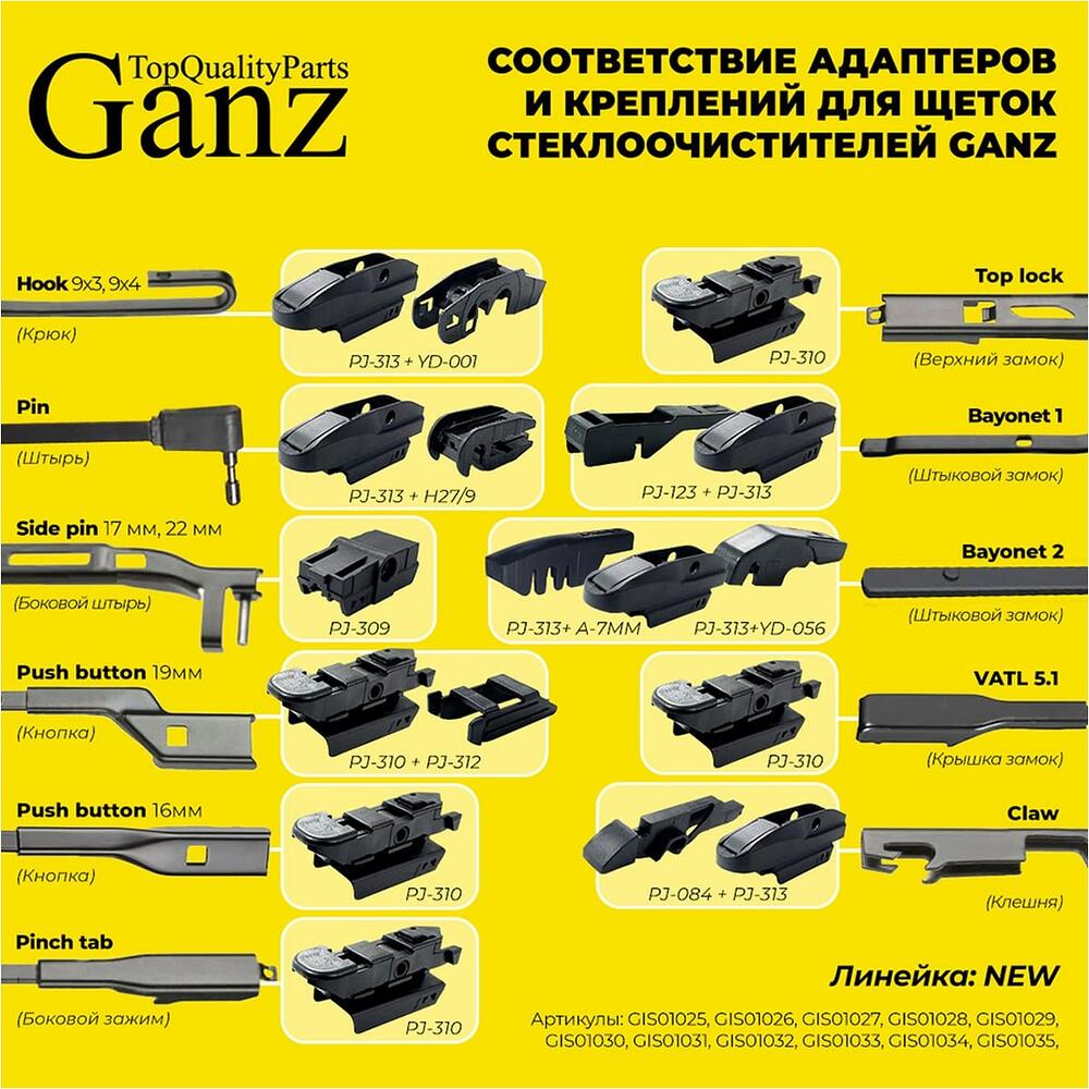 GANZ Щетка стеклоочистителя бескаркасная NEW 300mm (GIS01025)