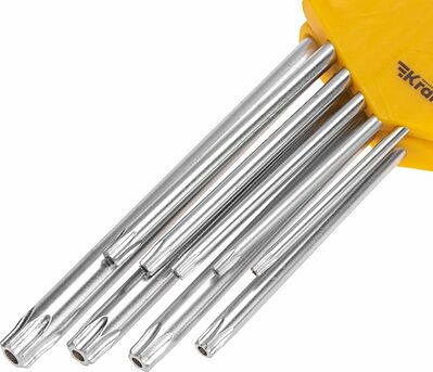 Kranz KR-12-5221 Набор ключей имбусовых Tamper-Torx KRANZ 9 шт., ТТ10-ТТ50, закаленные, удлиненные, никель