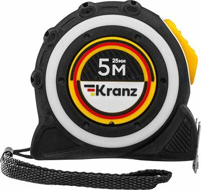 Kranz KR-12-9023 Рулетка Selbstfixierung, 5м x 25мм, магнитный двухсторонний зацеп, нейлон, двухсторонняя шкала, автоматическая фиксация KRANZ