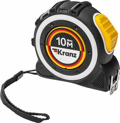 Kranz KR-12-9024 Рулетка Selbstfixierung, 10м x 25мм, магнитный двухсторонний зацеп, нейлон, двухсторонняя шкала, автоматическая фиксация KRANZ