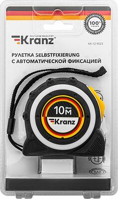 Kranz KR-12-9024 Рулетка Selbstfixierung, 10м x 25мм, магнитный двухсторонний зацеп, нейлон, двухсторонняя шкала, автоматическая фиксация KRANZ