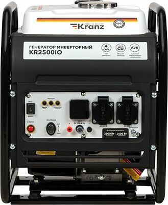 Kranz KR-16-1142 Генератор инверторный KR2500IO, 2,5кВт, 230В, 7л, открытый корпус, ручной старт KRANZ