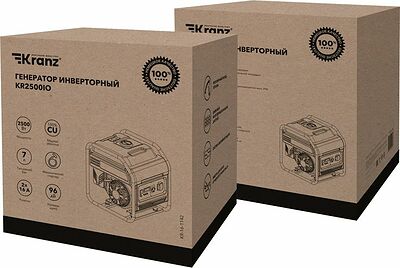 Kranz KR-16-1142 Генератор инверторный KR2500IO, 2,5кВт, 230В, 7л, открытый корпус, ручной старт KRANZ