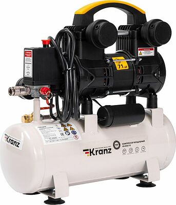 Kranz KR-16-1161 Компрессор воздушный безмасляный KR-850/10, 850Вт, 140 л/мин, 10л KRANZ