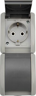 Kranz KR-78-0615 Блок вертикальный 2 розетки INDUSTRIAL IP54 с/з, о/у, серый KRANZ