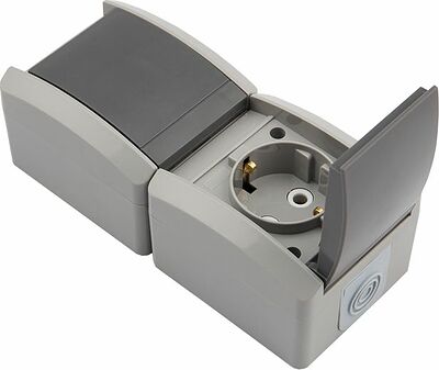 Kranz KR-78-0615 Блок вертикальный 2 розетки INDUSTRIAL IP54 с/з, о/у, серый KRANZ