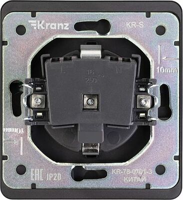Kranz KR-78-0701-3 Розетка ROUND 1-ая с/з с/у, со шторками 16А оникс KRANZ