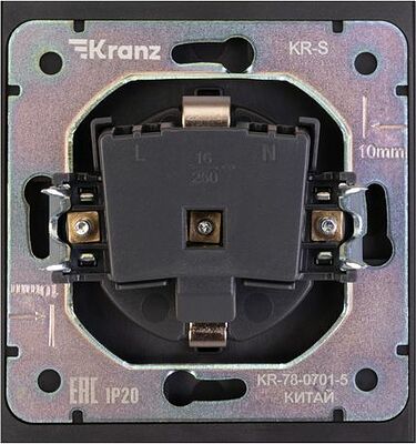 Kranz KR-78-0701-5 Розетка STRONG 1-ая с/з с/у, со шторками 16А антрацит KRANZ