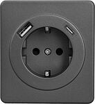 Kranz KR-78-0704-2 Розетка ROUND 1-ая с/з с/у з/ш 16А с USB A+C быстрой зарядки 5В/3А титан KRANZ