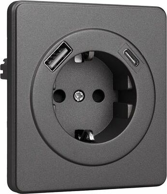 Kranz KR-78-0704-2 Розетка ROUND 1-ая с/з с/у з/ш 16А с USB A+C быстрой зарядки 5В/3А титан KRANZ