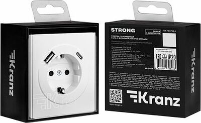 Kranz KR-78-0704-4 Розетка STRONG 1-ая с/з с/у з/ш 16А с USB A+C быстрой зарядки 5В/3А жемчуг KRANZ