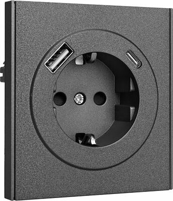 Kranz KR-78-0704-6 Розетка STRONG 1-ая с/з с/у з/ш 16А с USB A+C быстрой зарядки 5В/3А графит KRANZ