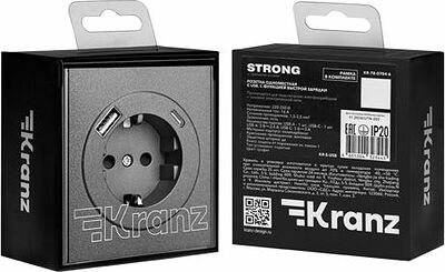 Kranz KR-78-0704-6 Розетка STRONG 1-ая с/з с/у з/ш 16А с USB A+C быстрой зарядки 5В/3А графит KRANZ