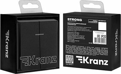 Kranz KR-78-0714-5 Выключатель STRONG 2 кл с подсветкой 10А с/у антрацит KRANZ