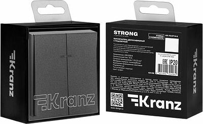 Kranz KR-78-0714-6 Выключатель STRONG 2 кл с подсветкой 10А с/у графит KRANZ