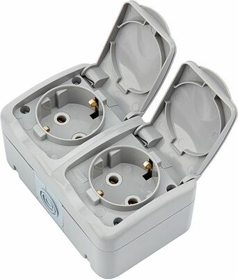 Kranz KR-78-0806 Блок горизонтальный 2 розетки Mini OG IP54 с/з, о/у, серый KRANZ