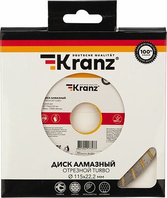 Kranz KR-90-0120 Диск алмазный отрезной Turbo 115x22,2x2,4x10мм KRANZ