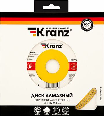 Kranz KR-90-0143 Диск алмазный отрезной ультратонкий 180x25,4/22,2x1,8x10 мм KRANZ