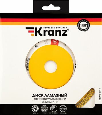 Kranz KR-90-0144 Диск алмазный отрезной ультратонкий 200x25,4/22,2x1,8x10 мм KRANZ