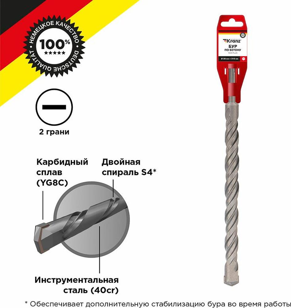 Kranz KR-91-0045 Бур по бетону 28x310x250мм SDS PLUS KRANZ