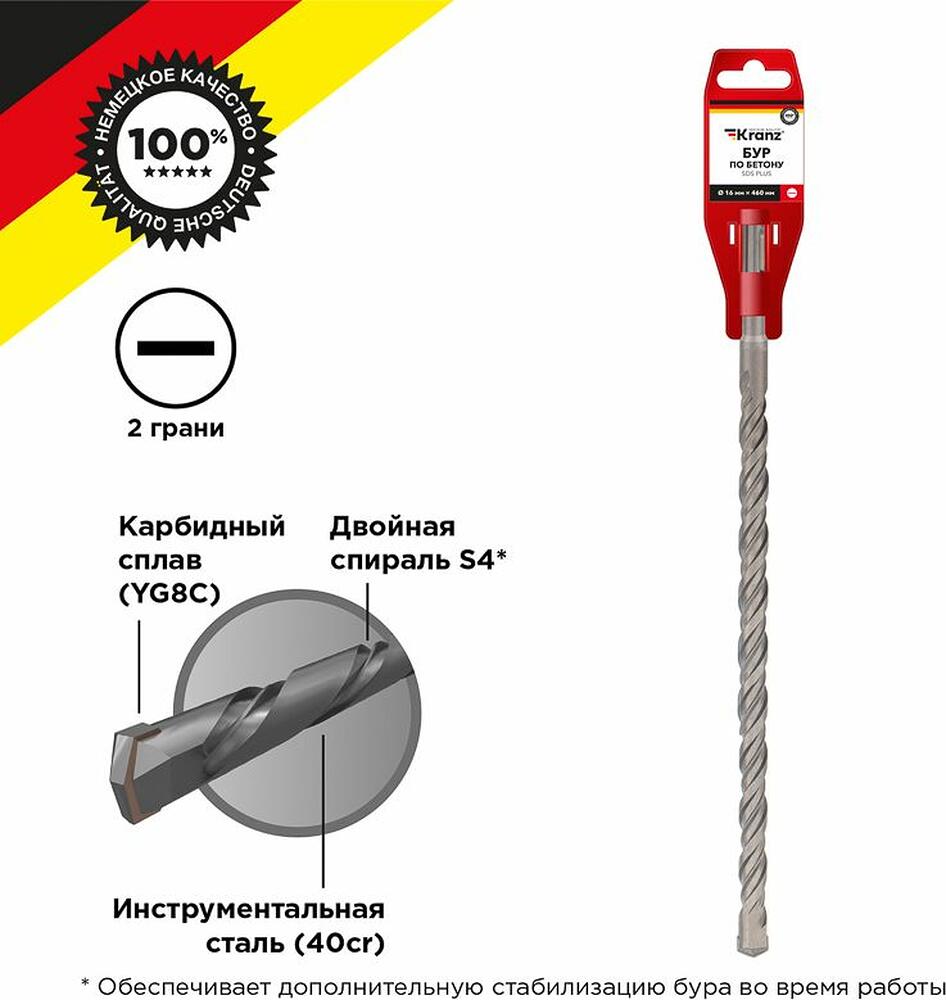 Kranz KR-91-0052 Бур по бетону 16x460x400мм SDS PLUS KRANZ