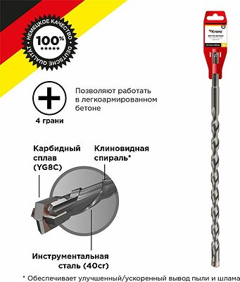 Kranz KR-91-0103 Бур по бетону 12x460x400мм, крестовая пластина, SDS PLUS KRANZ