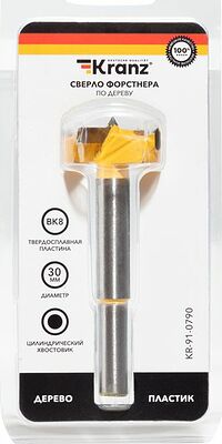 Kranz KR-91-0790 Сверло Форстнера по дереву, 30мм, цилиндрический хвостовик KRANZ