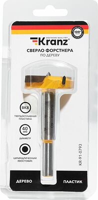 Kranz KR-91-0793 Сверло Форстнера по дереву, 40мм, цилиндрический хвостовик KRANZ