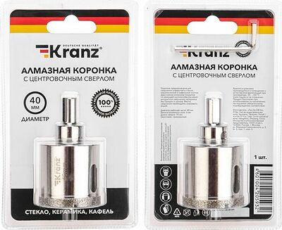 Kranz KR-92-0012 Коронка алмазная 40мм по керамограниту с центровочным сверлом KRANZ